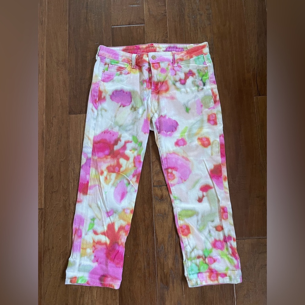 kate spade White Pink Orange Green Floral Cropped Pants